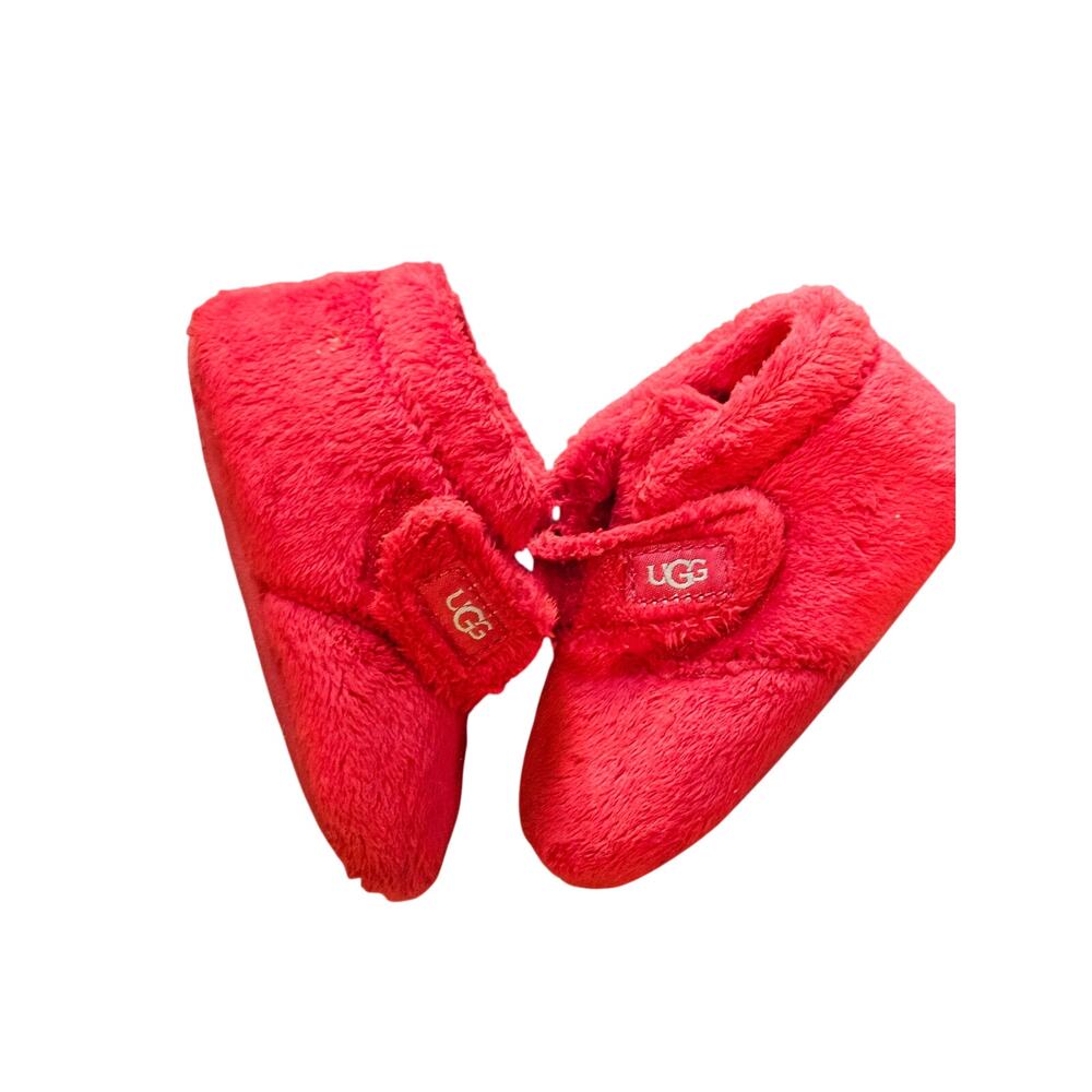 UGG baby Booties red fur plush infant size 4/5 slip on